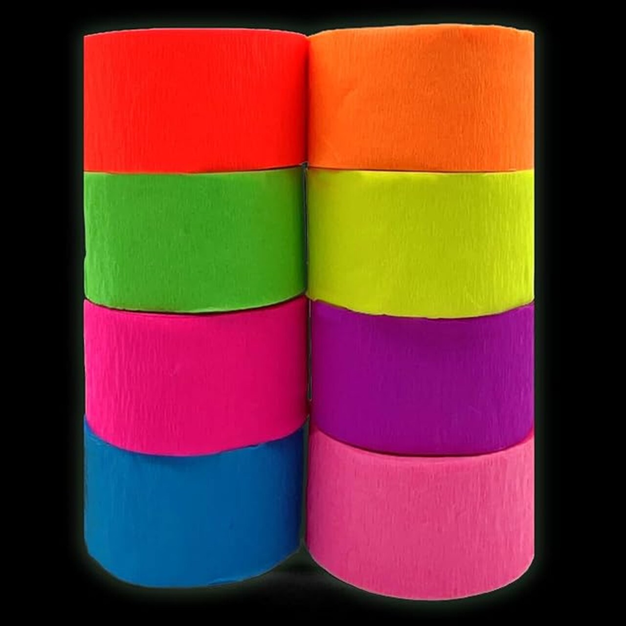 880feet Blacklight Party Streamer Decorations 8 Rolls Glow Crepe Paper UV Reactive Fluorescent Neon Paper Streamers Glow Party Supplies and Decorations for Wedding, Birthday, Neon Party, Fiesta Party